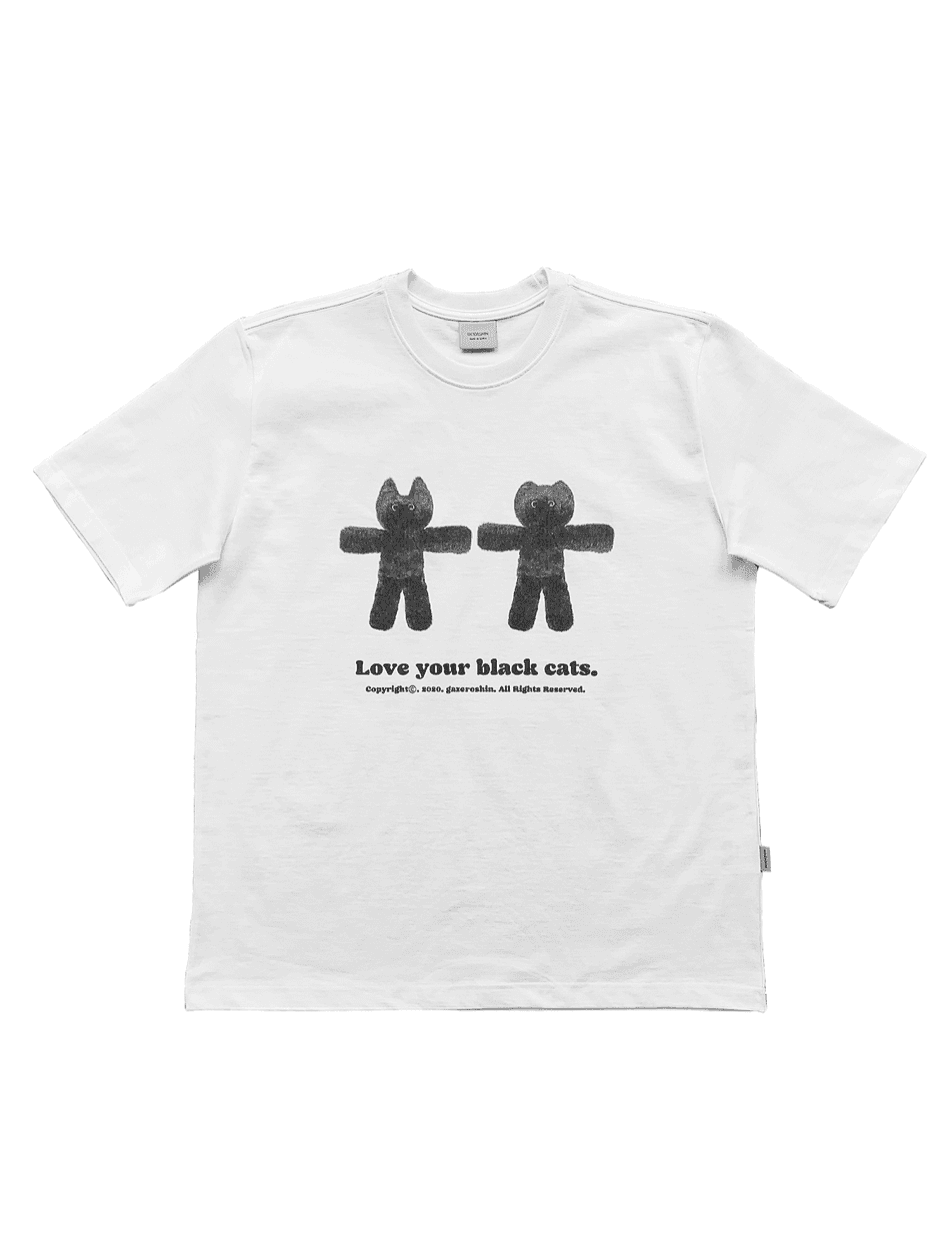 Vol.3 Love your black cats t shirt (white)
