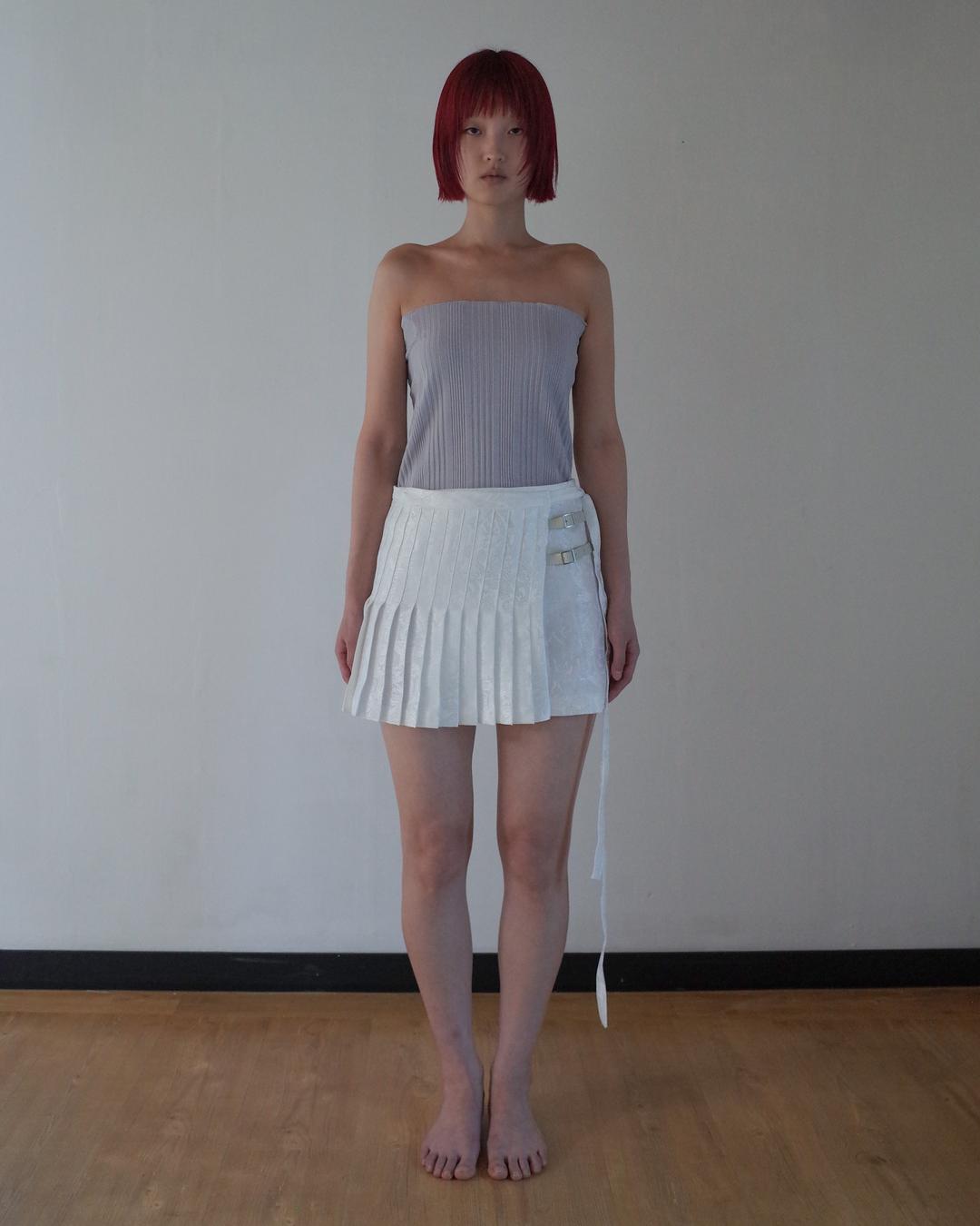 JACQUARD WRAP PLEATS SKIRT withe