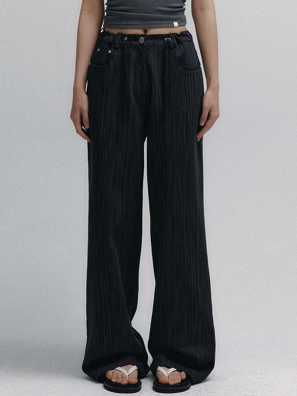 Stripe Jacquard String Denim Pants (Black)
