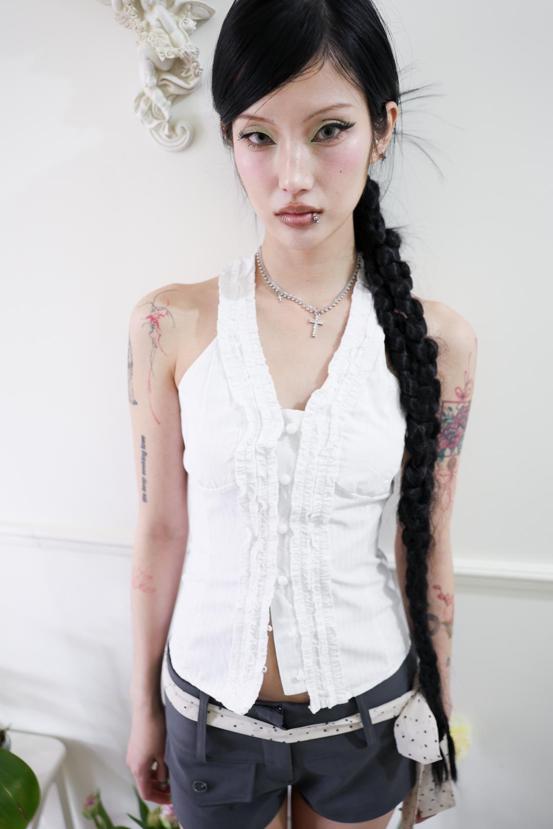 [Pink orchid house] Frill halterneck sleeveless *당일 발송