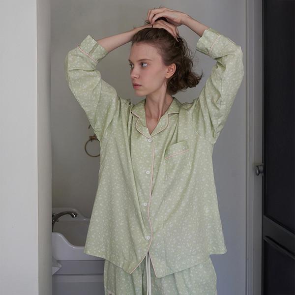 (uni)[모달] 가든오브파리 면모달 플라워 파자마 세트 올리브