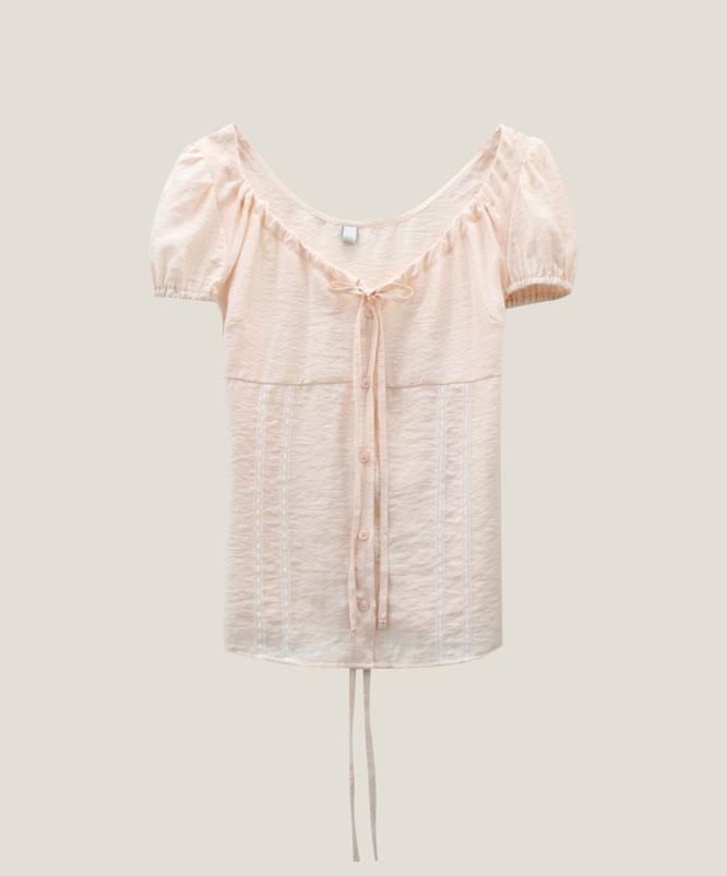 니어웨어 사무엘 반팔 퍼프 블라우스 (3color)/레이스블라우스/러플블라우스/퍼프블라우스/끈블라우스/빅사이즈/리본블라우스/스트링블라우스