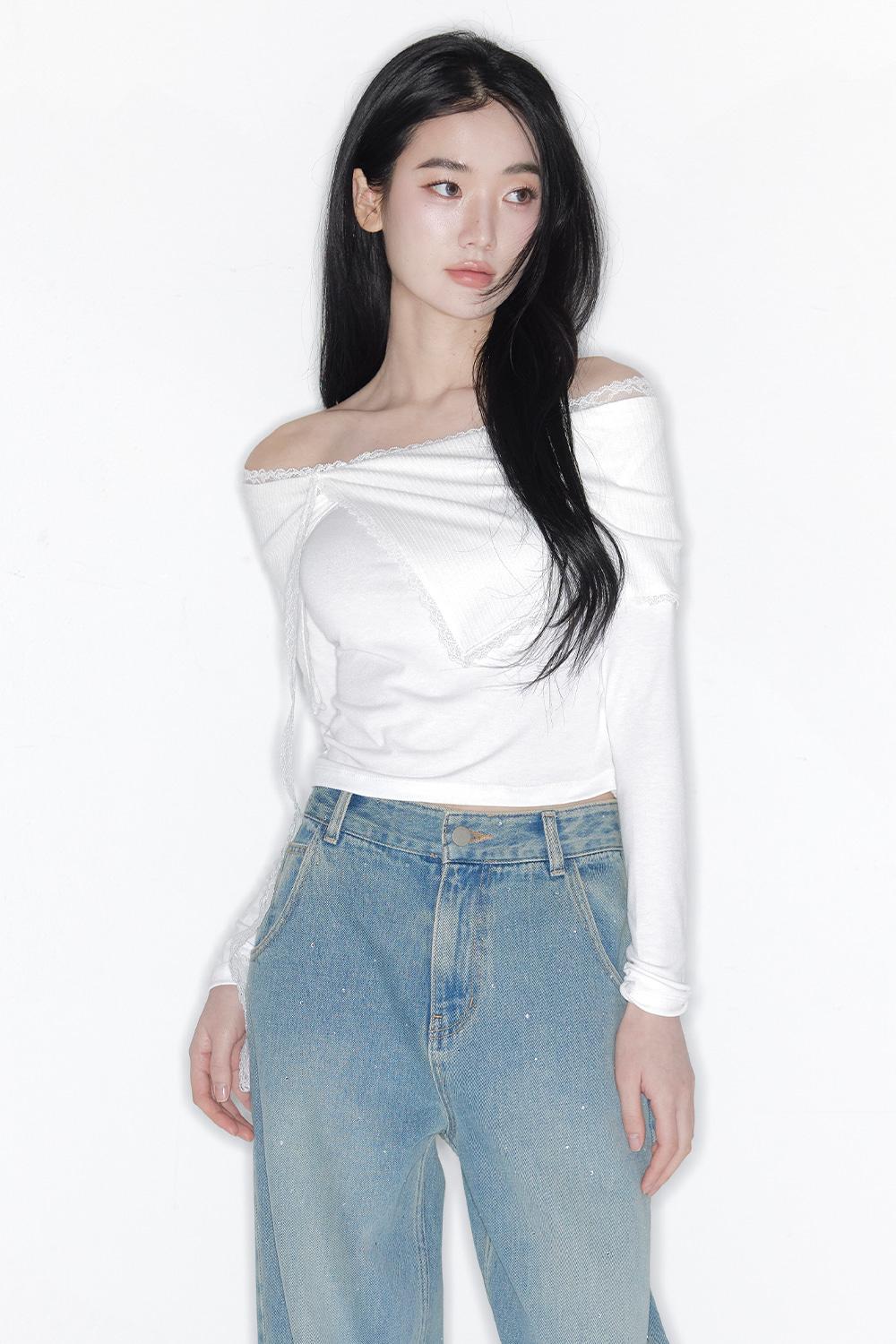 [RE-ORDER][3월 17일 순차배송] STELLA LACE OFF SHOULDER TOP_TT6S202IV