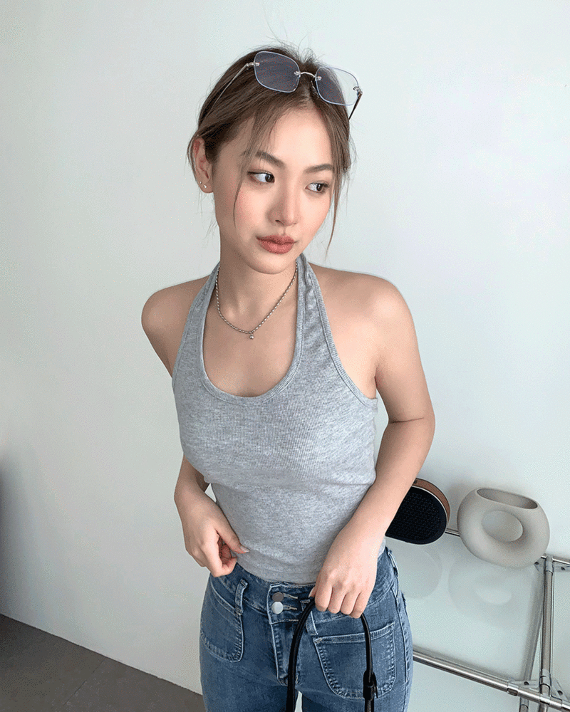 카놀리 홀터넥 골지 나시