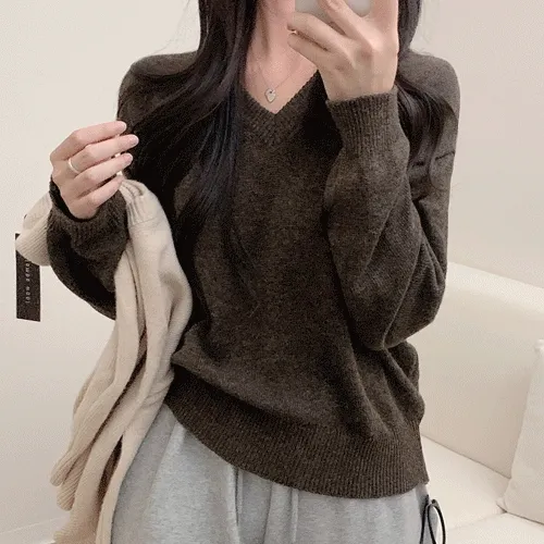 [울니트/8컬러!] 램스울 브이넥 루즈핏 무지 데일리 긴팔 니트 (8color)