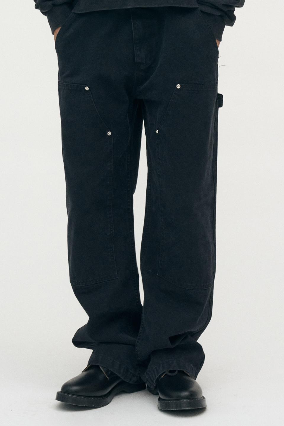 13.5OZ VINTAGE WASHED DOUBLE KNEE CARPENTER PANTS [BLACK]