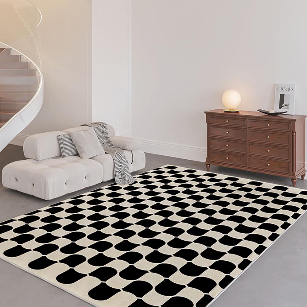 그레이스홈 레트로 패턴 체커보드 모던 러그 심플 카페트 단모 매트 4colors