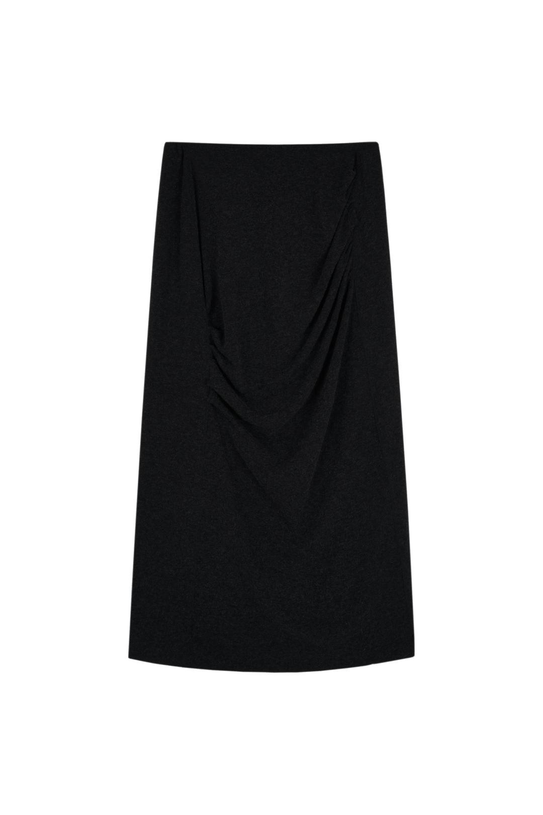 JERSEY SHIRRING MAXI SKIRT (BLACK)
