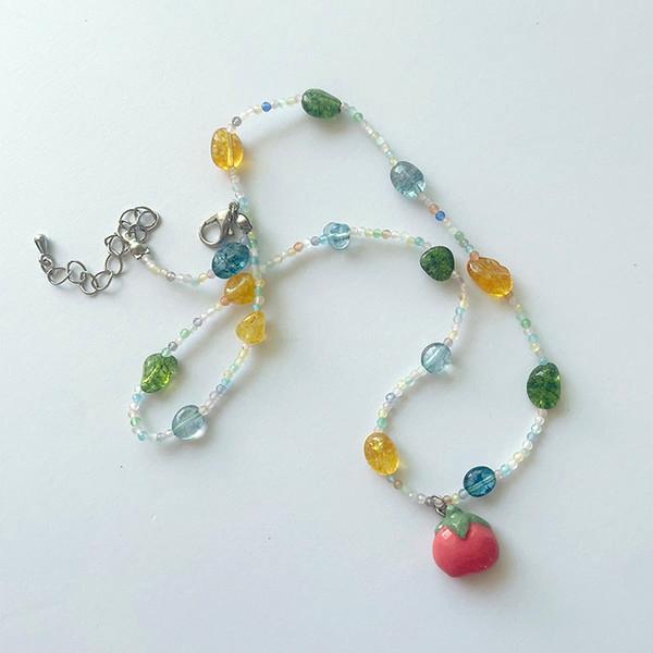 토마토 세라믹 펜던트 멀티 비즈 원석 목걸이