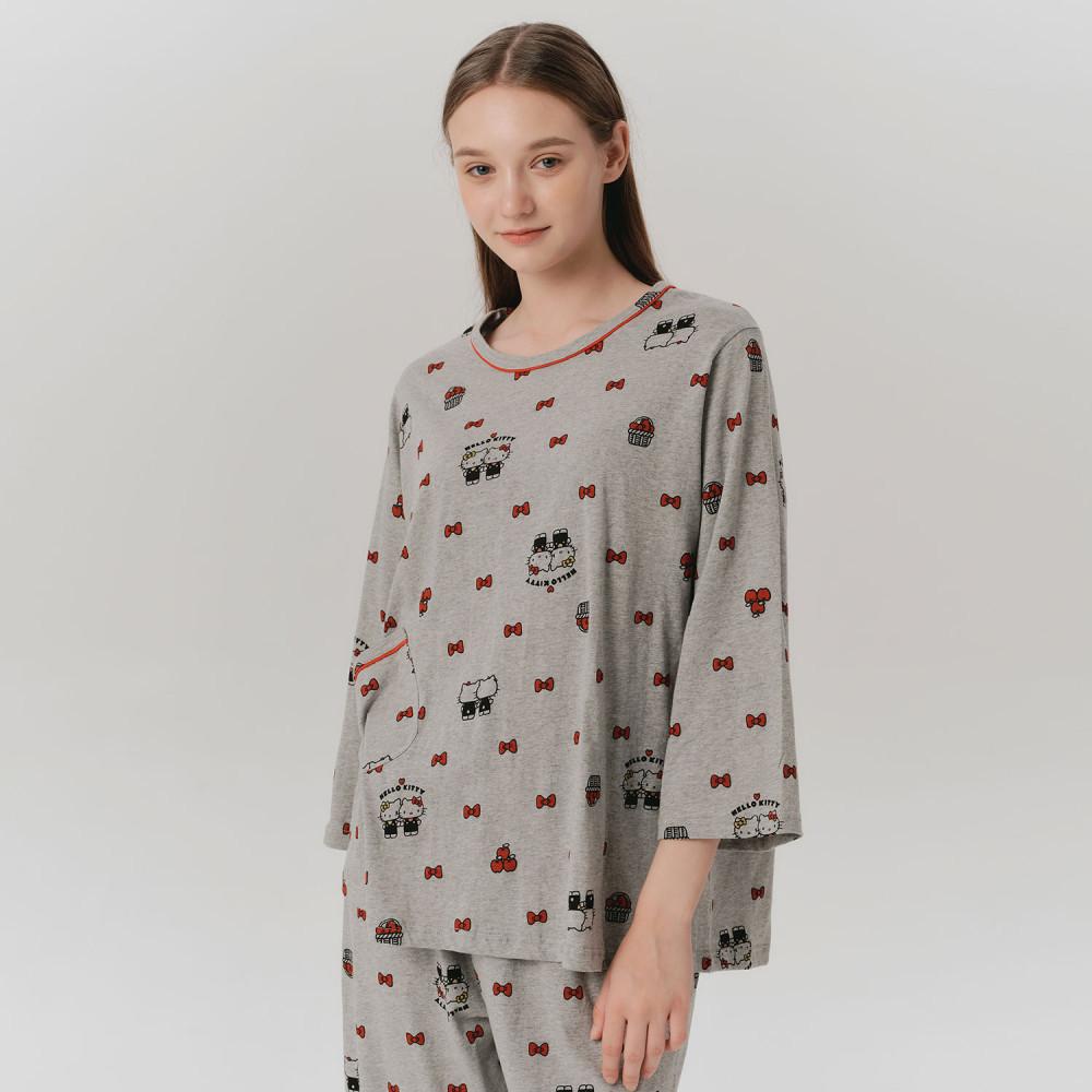 헬로키티 여성잠옷 그레이 다이마루 긴팔 여자 파자마 세트 정품 산리오 홈웨어