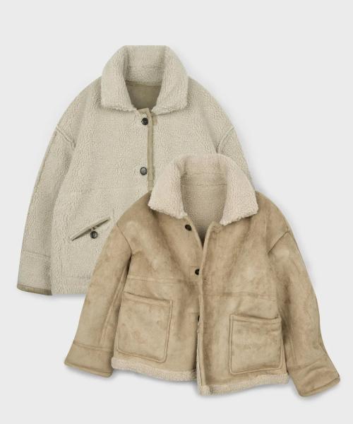 리버시블 스웨이드 오버핏 양털 무스탕 자켓 점퍼