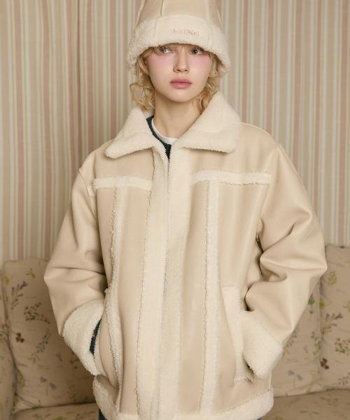 아티피셜 레더 무스탕 아이보리