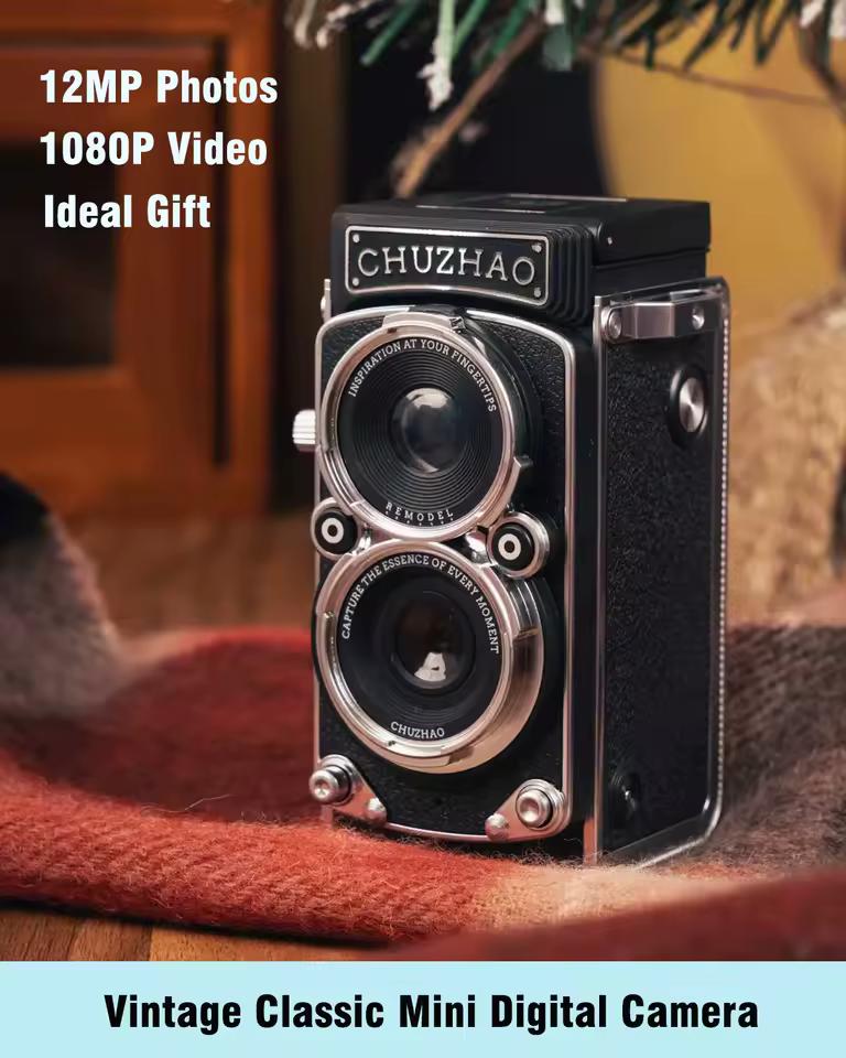 CHUZHAO 빈티지 미니 디지털 카메라 자동 초점 12MP, 1080P FHD 비디오 블로깅 휴대용 카메라 크리스마스 생일 이상적인 선물