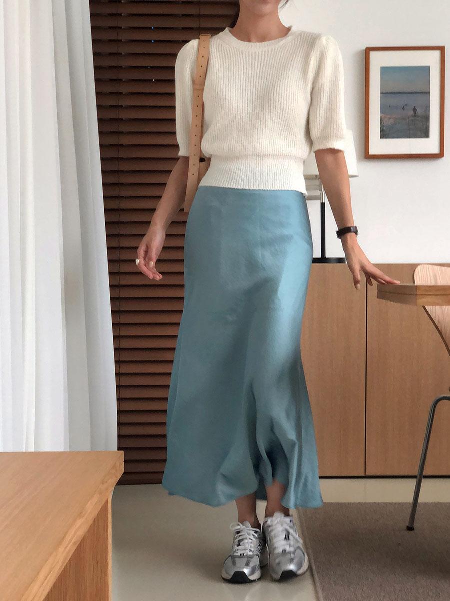 핀트 글로시 새틴 머메이드 맥시 롱 스커트 5color