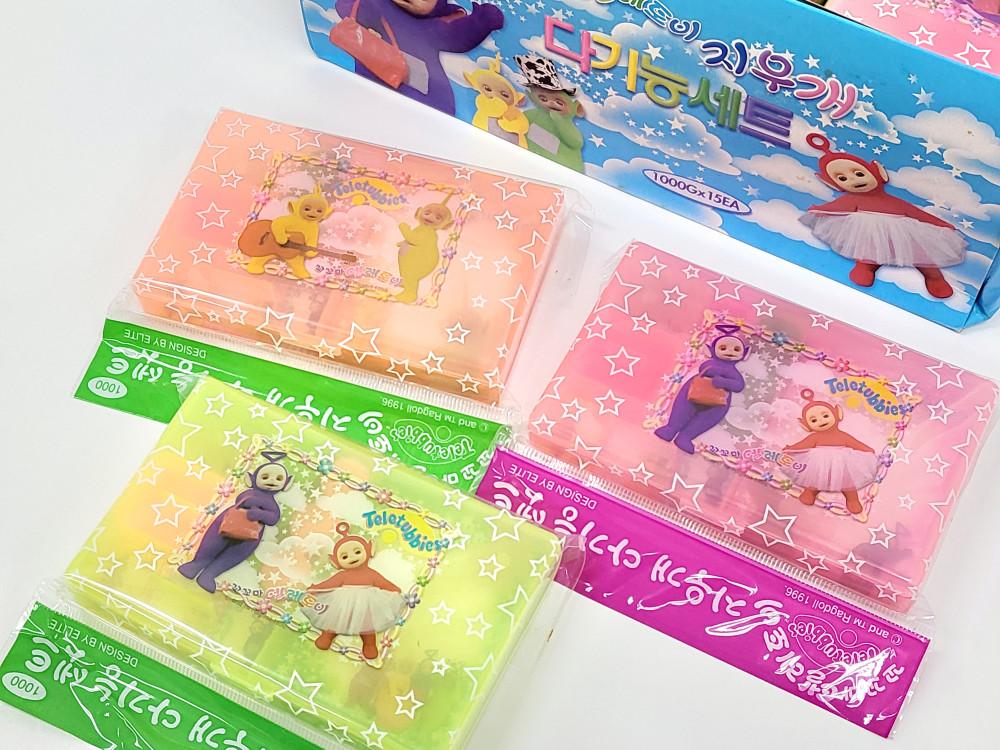 [고전문구] 99년 텔레토비 스티커 도장 지우개 메모지 세트 고전