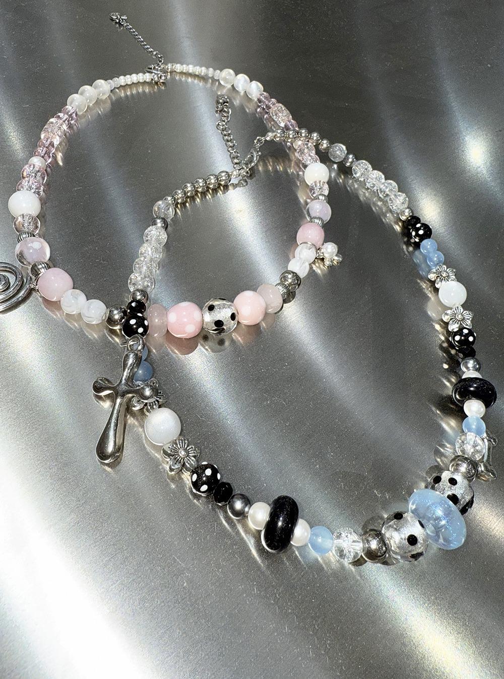 Floral Beaded Glass Necklace (2color)