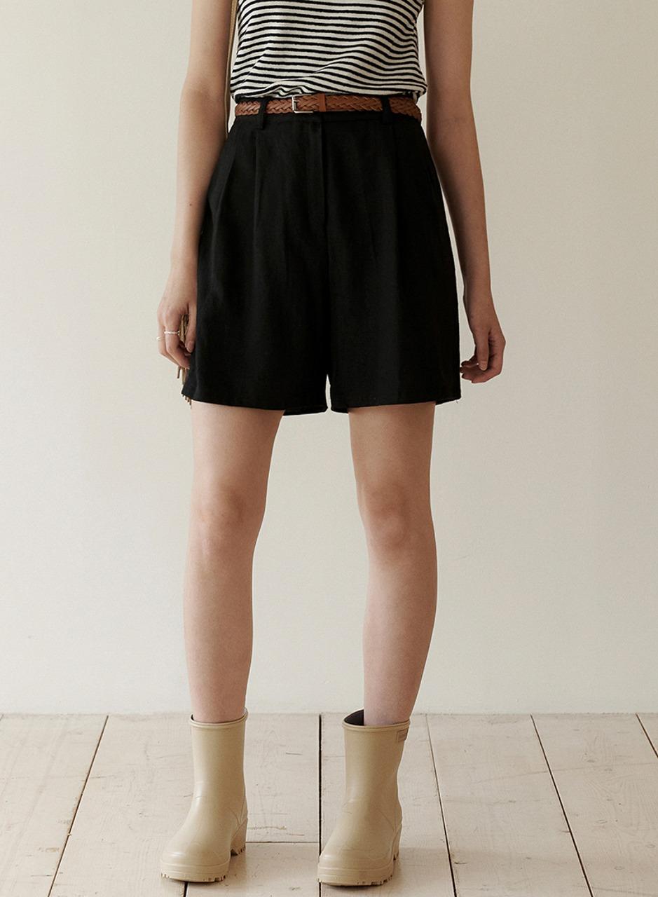 린넨 블렌드 하프 팬츠 - 블랙