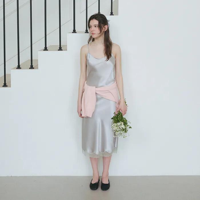 포이즈 새틴 레이스 원피스_Lunar Gray