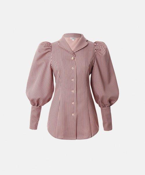 핑크 스트라이프 소매 퍼프블라우스