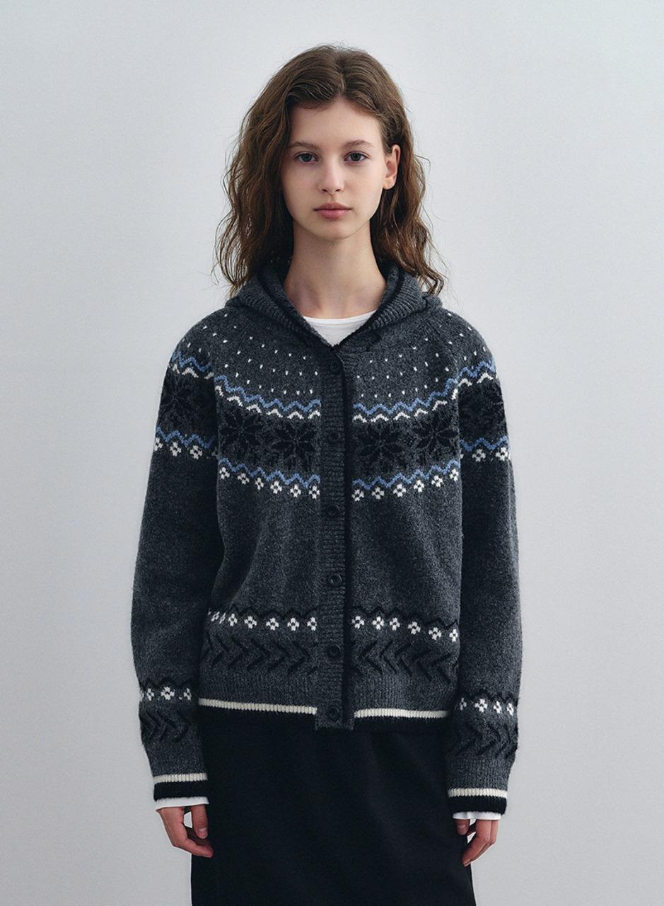 [11/14 순차출고] 코위찬 후드 니트 가디건 - 차콜