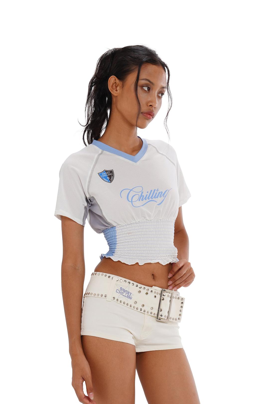 V-NECK SMOCKED JERSEY BABY TEE - White / XS