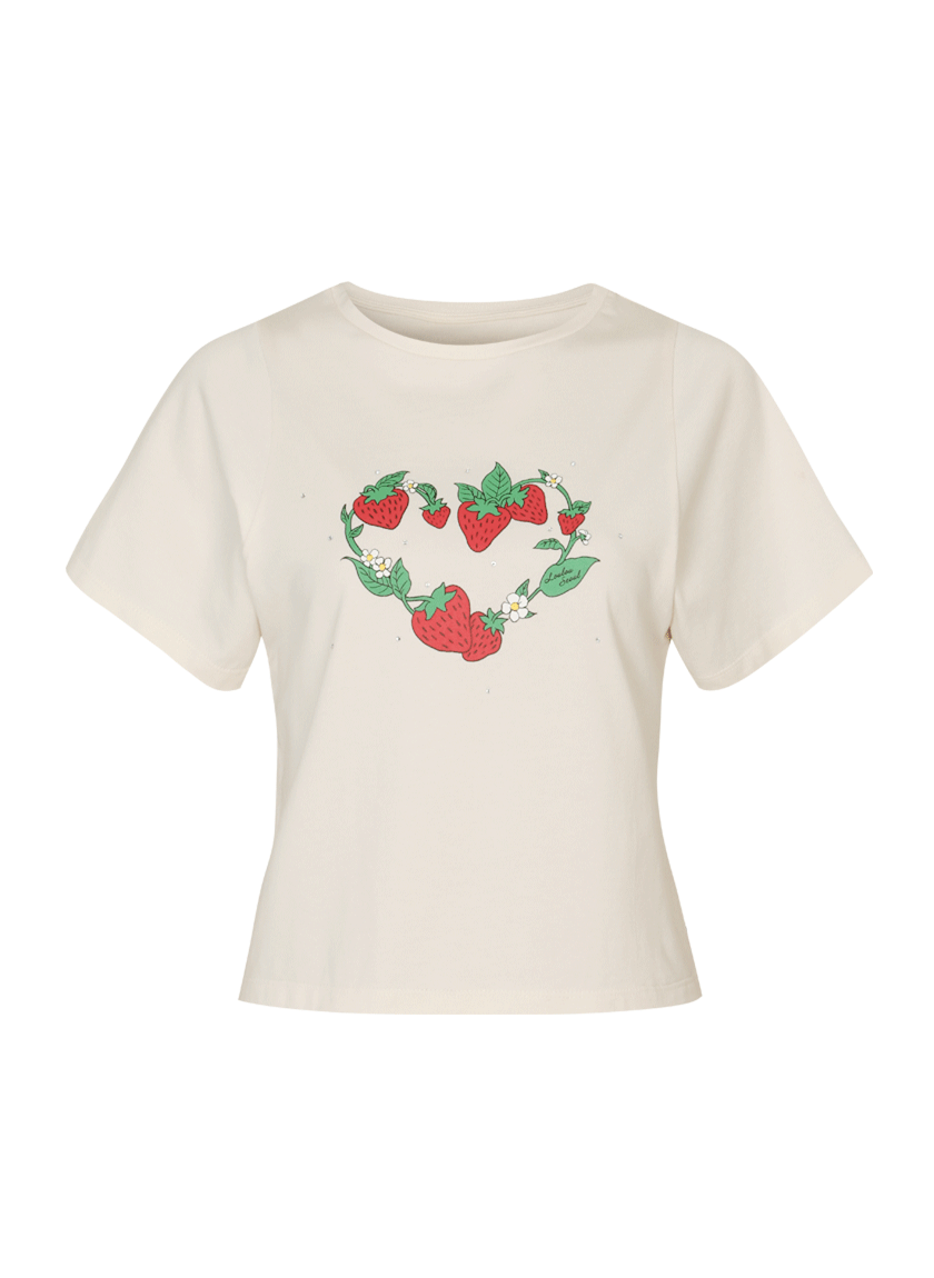 Strawberry Picnic Crop T-Shirt  (Ivory)