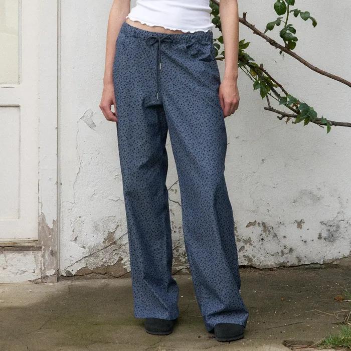 flower pattern cotton pants (blue)