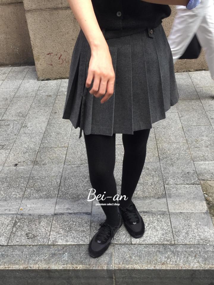 바이안 오버테이크 페이퍼 주름 스커트 벨트 A라인 핀턱 울 미니 치마 (2 color)