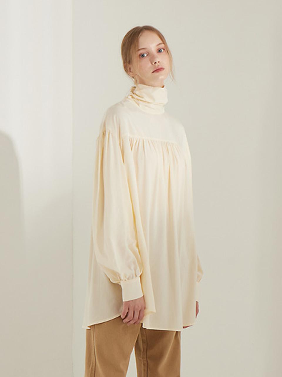 planet-26 shirring high neck blouse_ivory