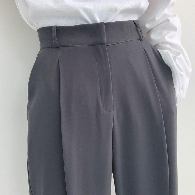 ~2XL[기장선택!!/3Color]뒷밴딩 안단추 클립 찰랑 핀턱 와이드 슬랙스팬츠_복플레이스