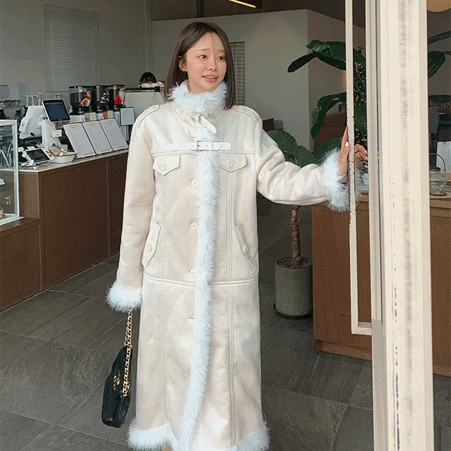 썸씽 퍼 스웨이드 롱 코트