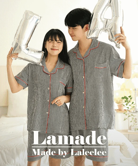 [라메이드] 라리리 반팔 모던스트라이프 잠옷 상하세트 (3434)