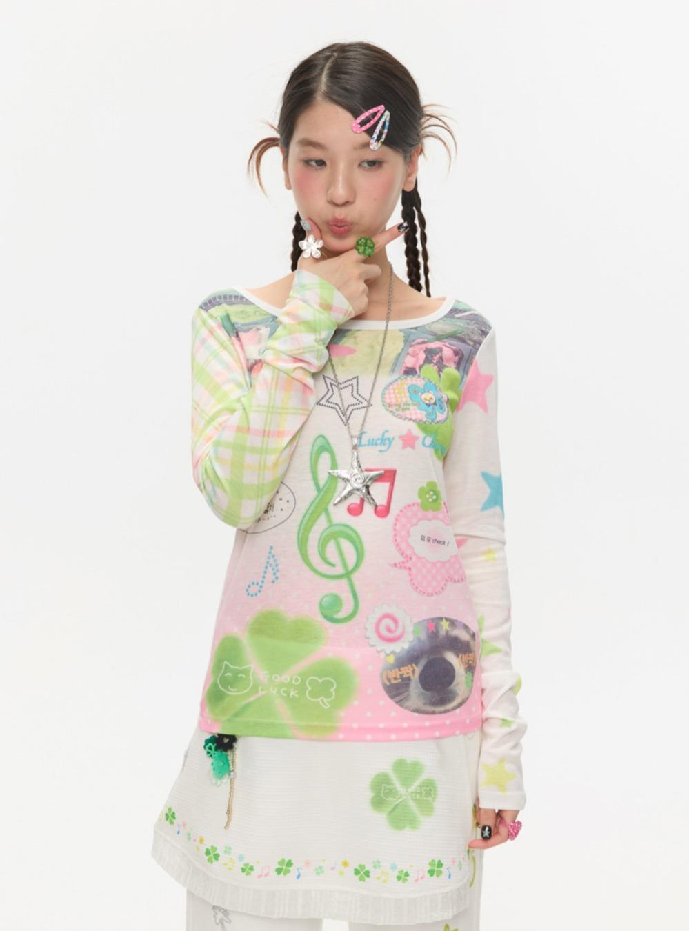 Musical Note Print Slim Fit Long Sleeve T-Shirt