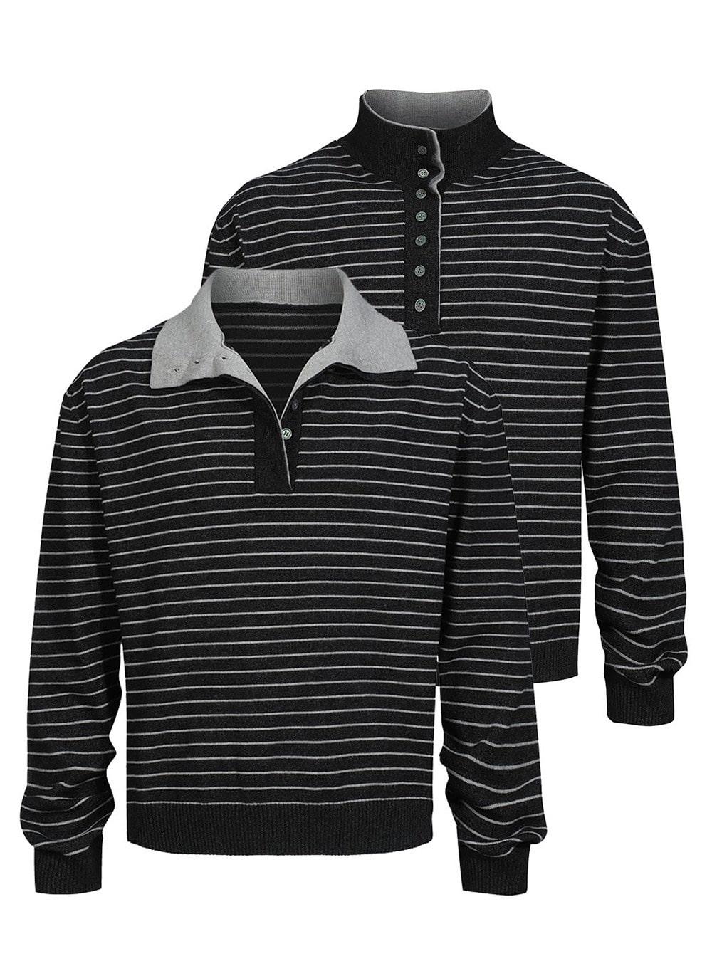 Double Collar Striped Knit Top