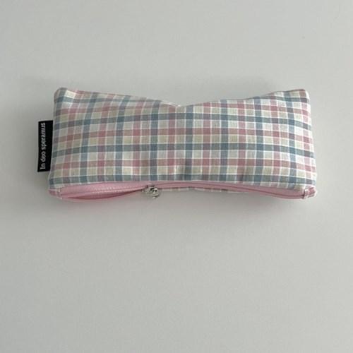 핑크그레이 체크 필통(Pink gray check pencil case)