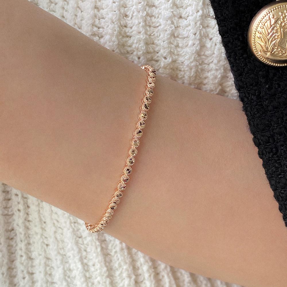 14k 18k 글램 라운드 볼 컷팅 팔찌 - 레이어드 원 여자 데일리 심플 금 : 메이비투아