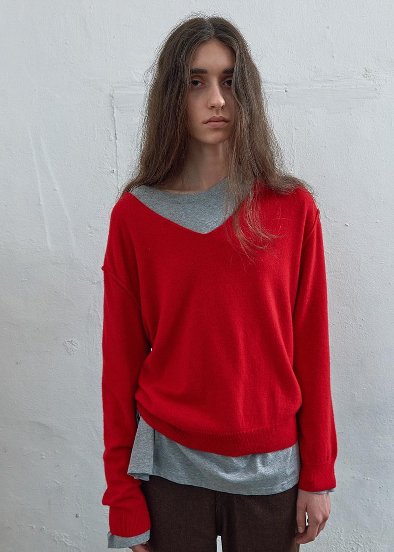 INSIDE OUT V-NECK SWEATER IN RED
