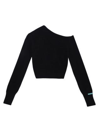 원숄더 라쿤 니트 - 블랙