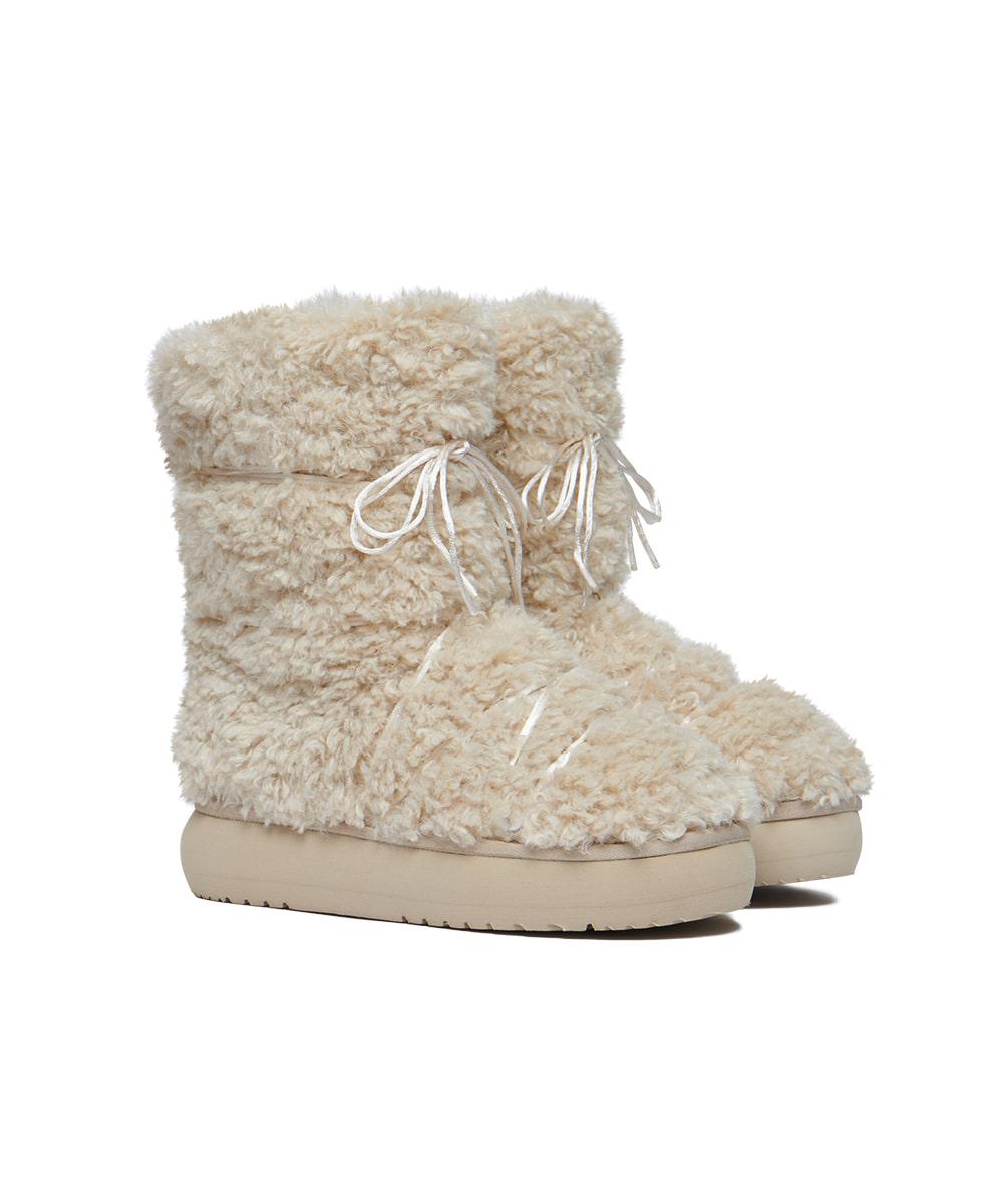 CURLY FUR BOOTS MIDDLE - BEIGE