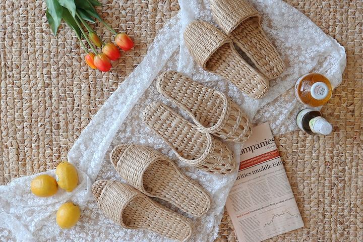 메쉬 밀짚 라탄 슬리퍼 3type