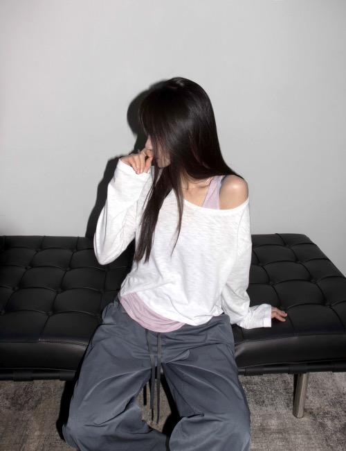 delicate slub loose neck tee - white