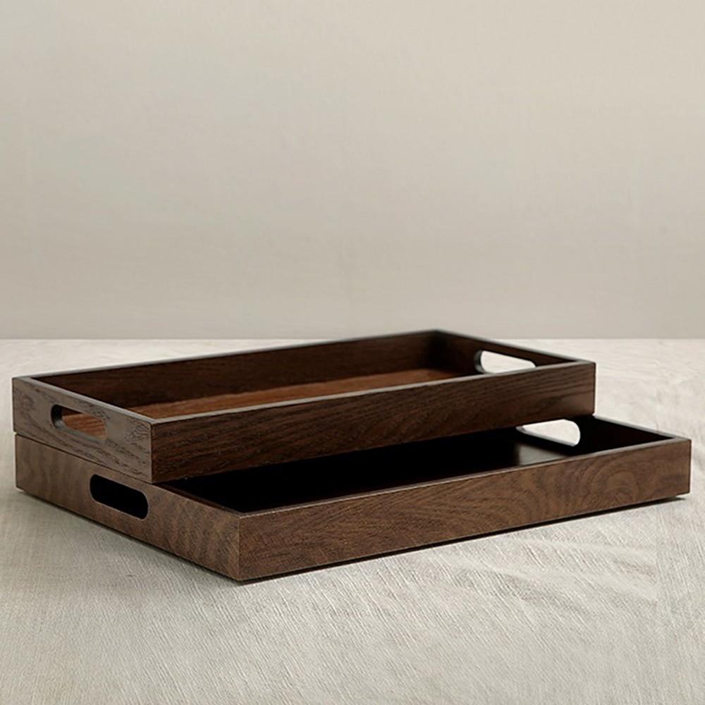월넛 직사각 핸들 우드 트레이 카페 혼밥 손잡이 원목 나무 쟁반 중
