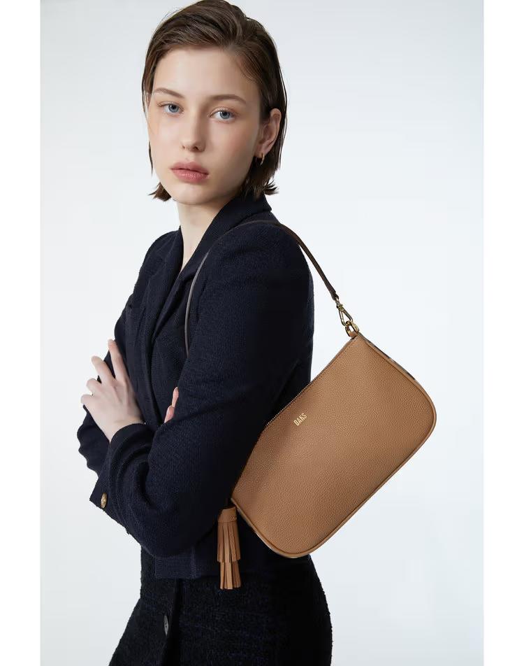 [스테디셀러]브라운 체크배색 소가죽 숄더백 겸 크로스백