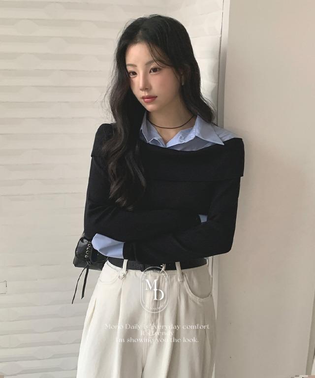 [오늘출발🚚] [#.하객룩] [#.데이트룩] [#.New Arrival] 도티 오픈 레이어드 니트 (일체형)