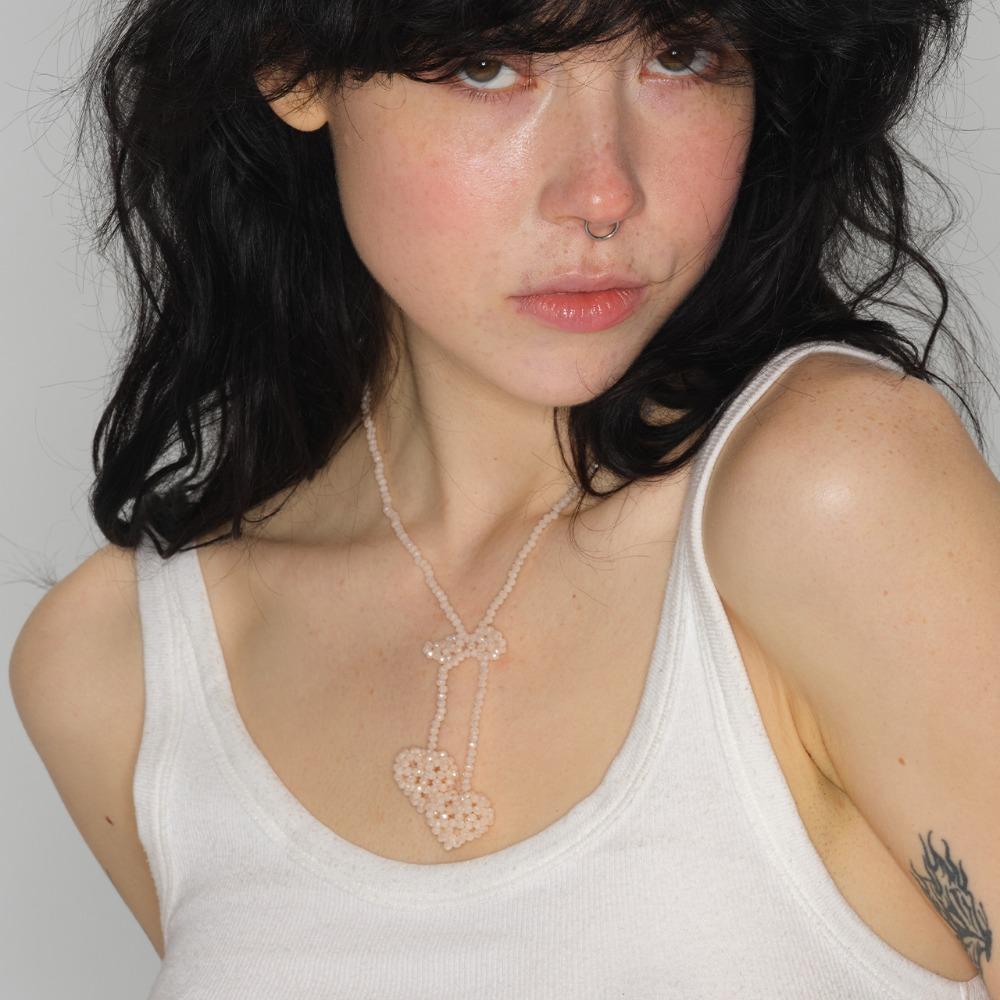 CHERRY♥x2 BEADED NECKLACE (APRICOT CREAM)