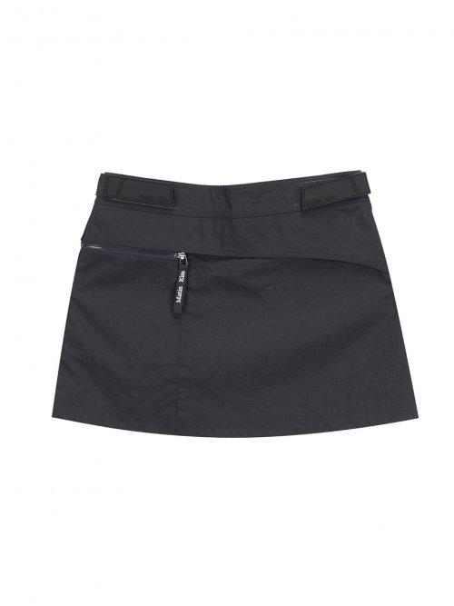 NYLON ZIP POINT MINI SKIRT IN CHARCOAL