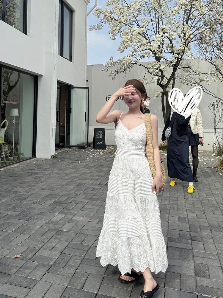 클래식 면 자수 공예 서스펜더 원피스