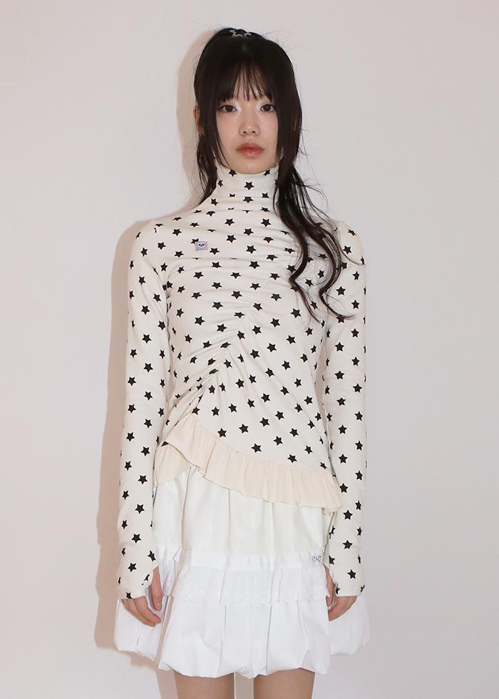 SHIRRING REVERSIBLE TURTLENECK TOP CREAM