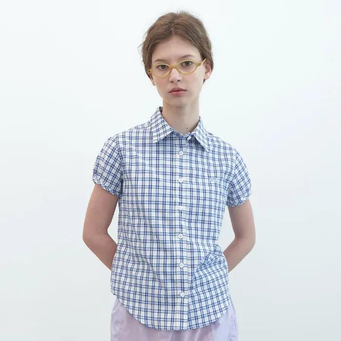 체크 하프 슬리브 셔츠 (Sky)