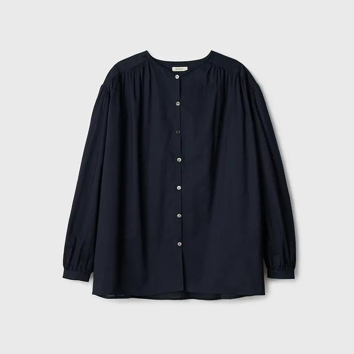 Shirring Button Blouse (Navy)